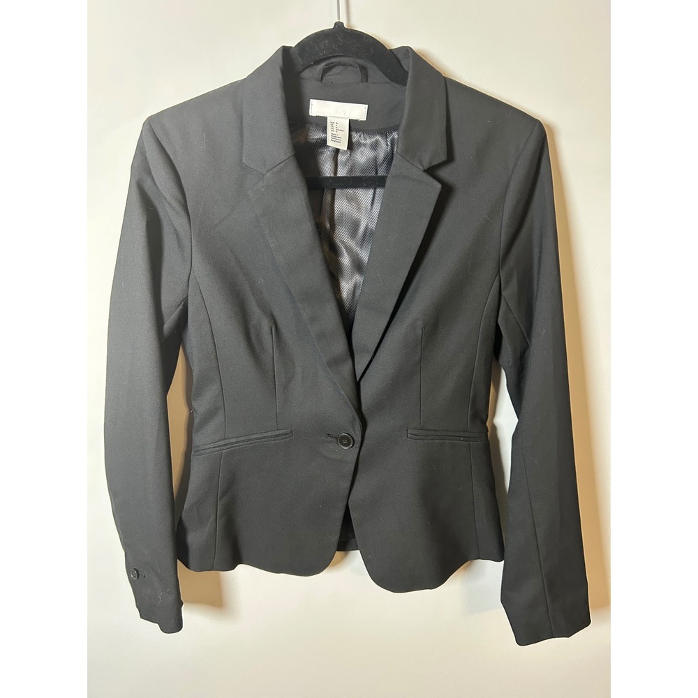 HM Black Single Button Tailored Blazer Jacket Women Size 4 P/N 0568601 8